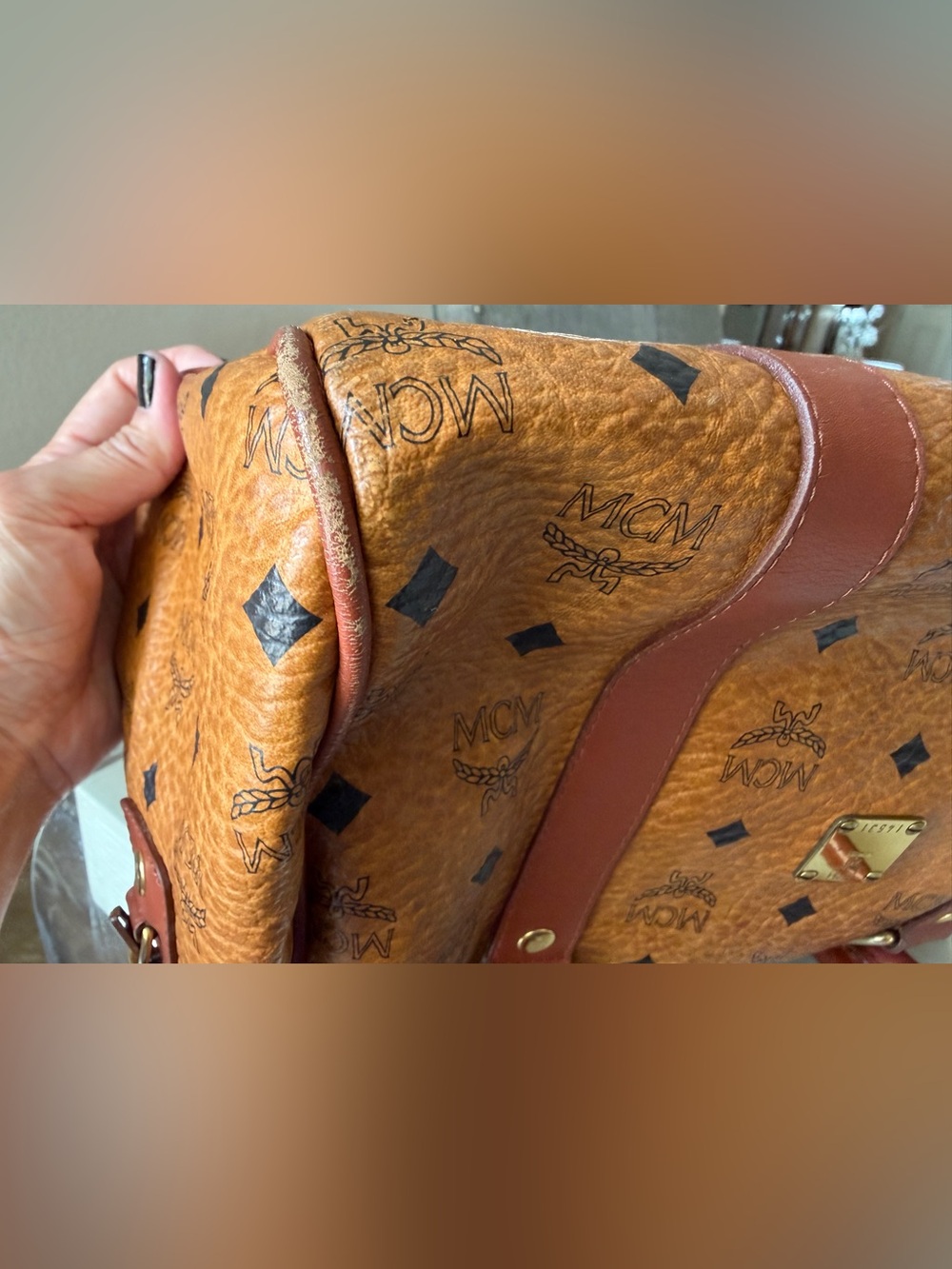 MCM Visetos Boston Speedy Satchel Bag – Cognac Brown Monogram Leather - Picture 12 of 15